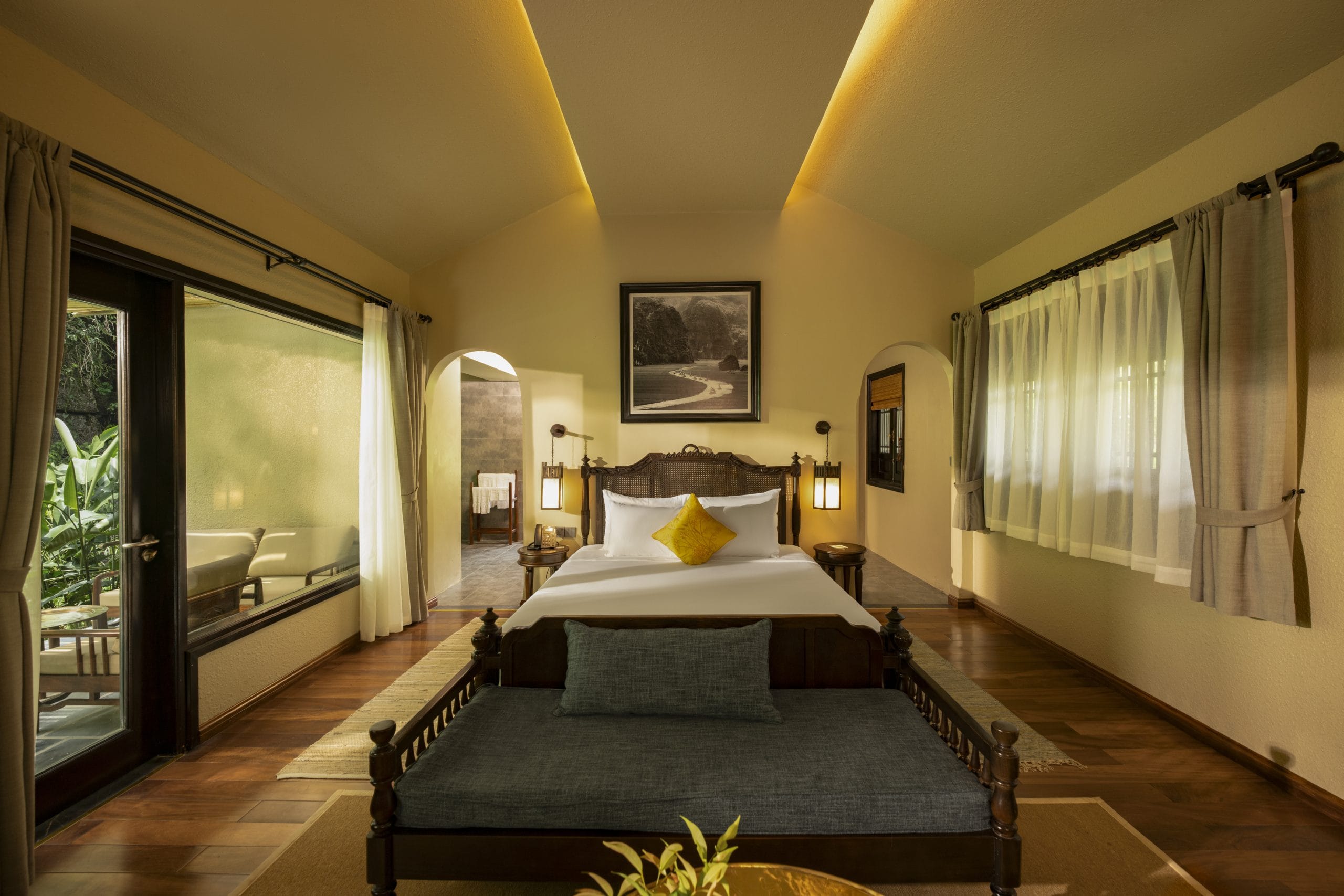 Ninh Binh 3 Day Itinerary: The Perfect Guide to Nature, Culture and Hidden Gems Natural timber textures, hand-woven textiles, and soft ambient lighting inside the Oasis Deluxe sanctuary.