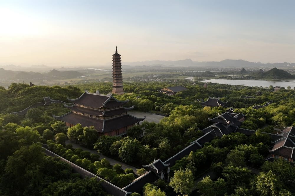 An aerial view of the massive Buddhist complex, covering 539 hectares