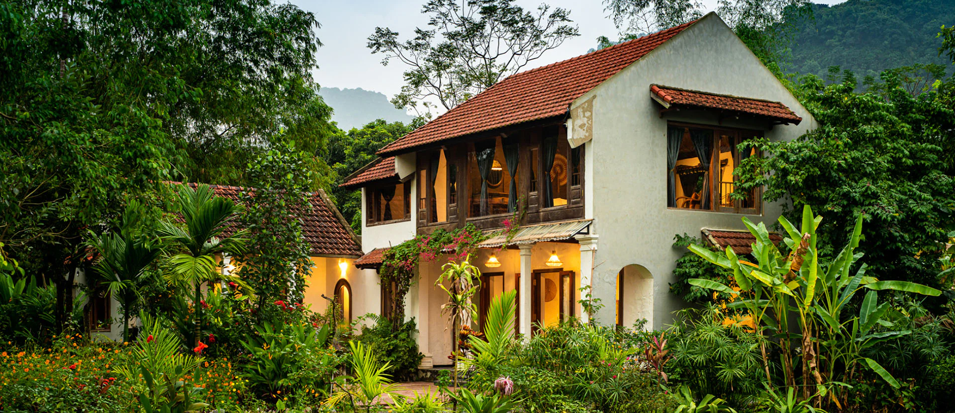 The charming rustic luxury and traditional design of the Maison Quê at Tam Coc Garden Resort.