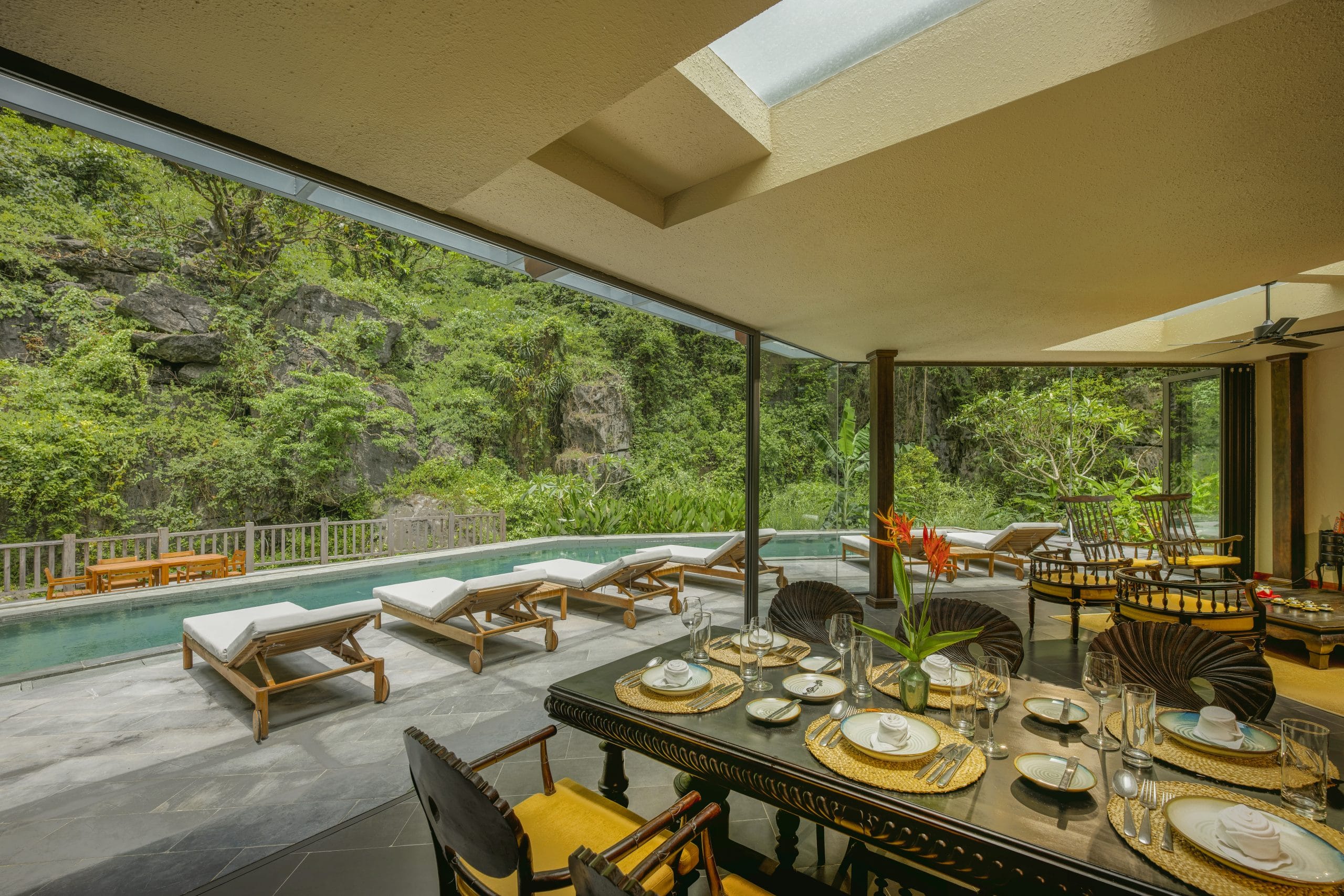 Waking up to sweeping panoramas: the view from a floor-to-ceiling window at a top luxury hotel in Ninh Binh