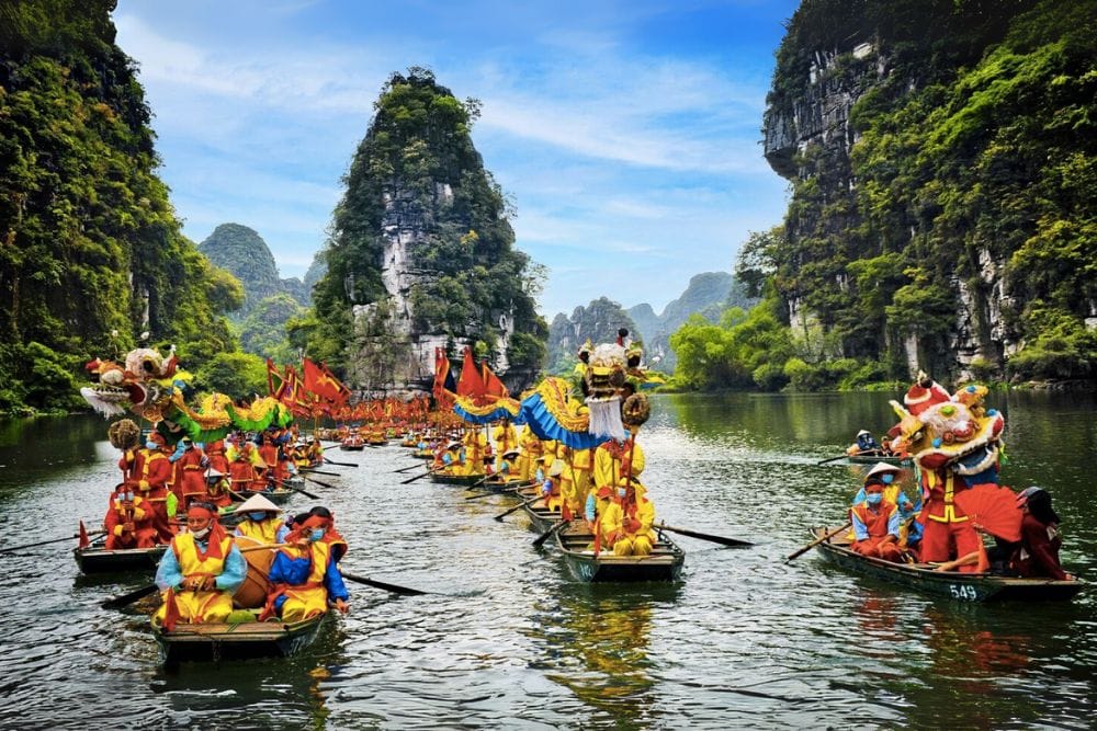 UNESCO-listed waterways of Trang An in Ninh Binh.
