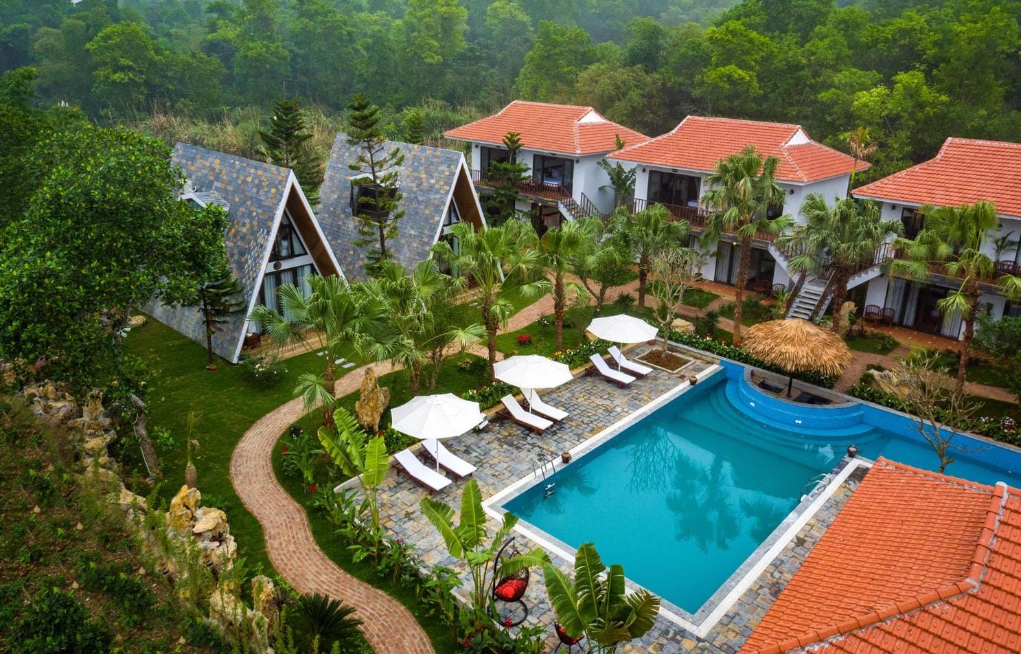 A quiet walk through manicured gardens that echo the sacred energy of the nearby temple complex.