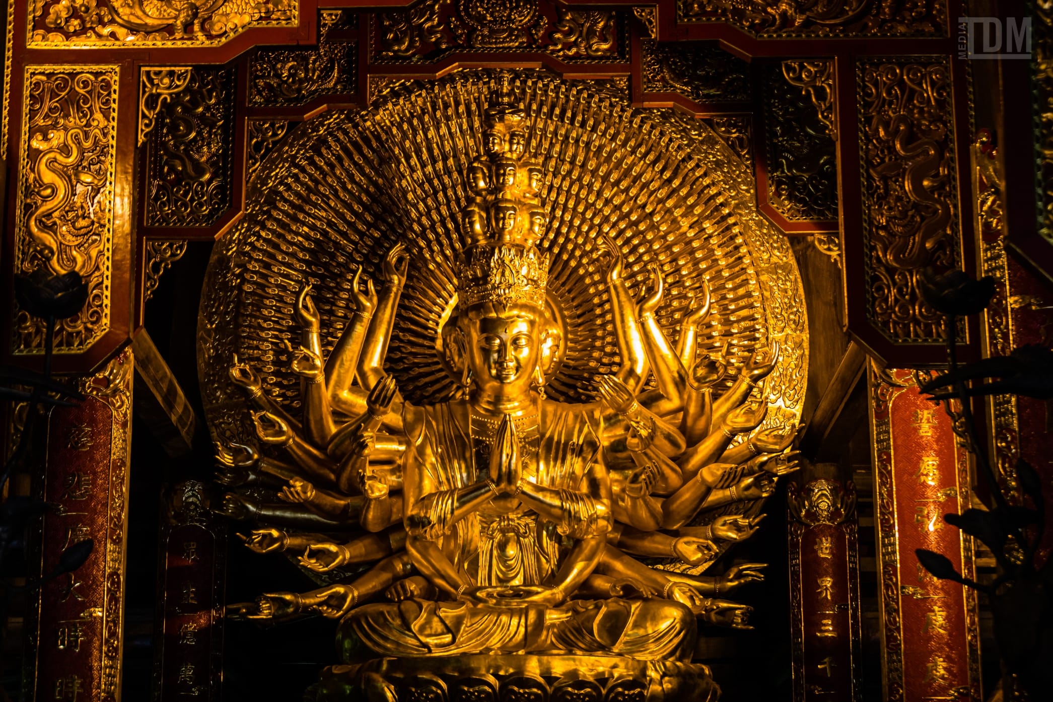 The massive 90-ton, 10-meter high bronze Kuan-Yin statue