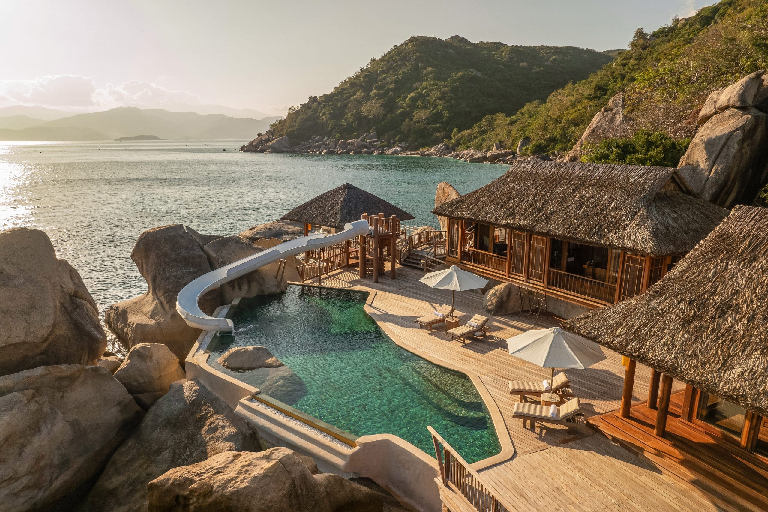 Dramatic Beachfront Pool Villa offering direct shoreline access at Six Senses Ninh Van Bay luxury villa Vietnam.