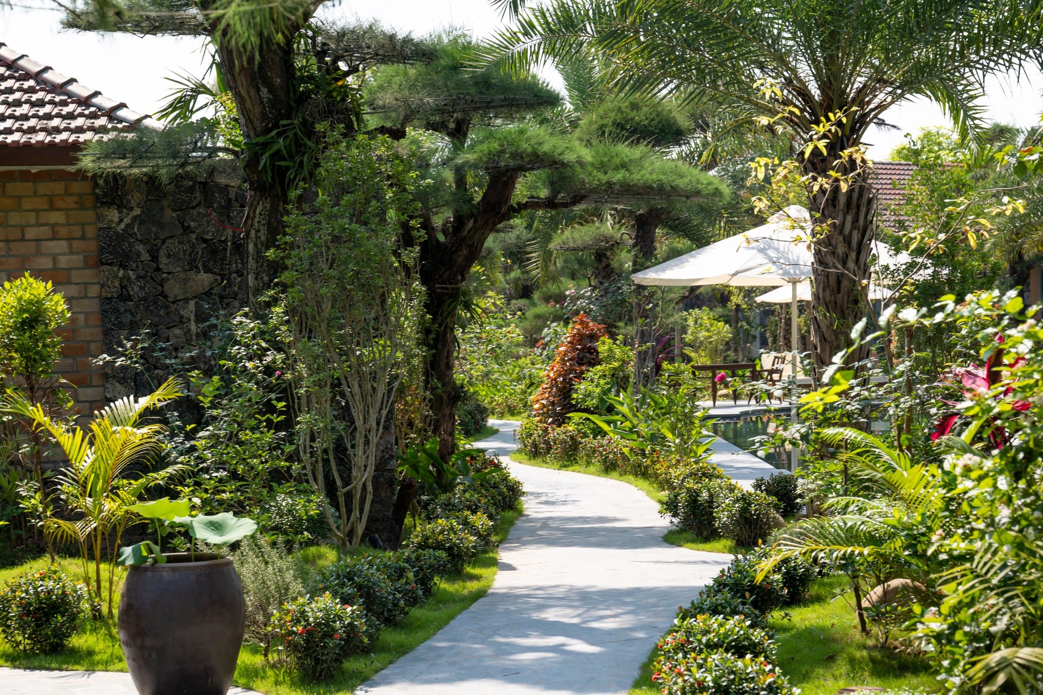Clean, modern design lines meeting the raw, rugged beauty of the northern Vietnamese cliffs.